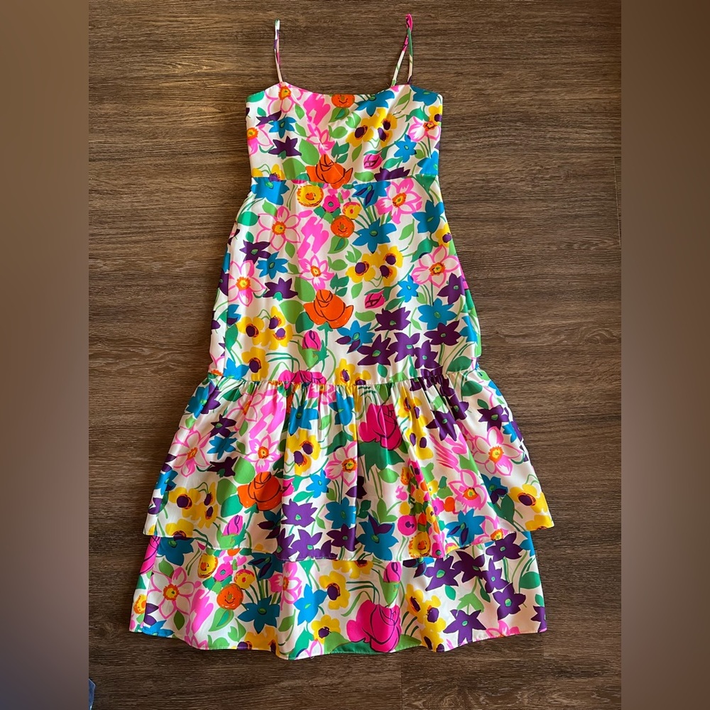 J. Crew Tiered Silk Twill Midi dress in ivory vibrant garden. Size 8.